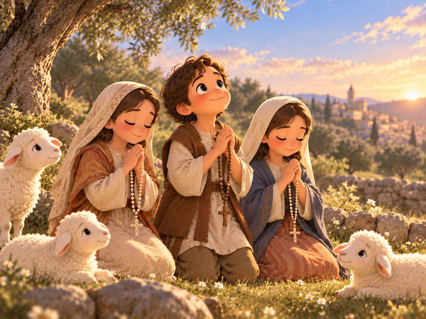 Les enfants priant le Rosaire